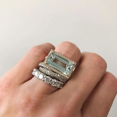 # Vintage Silver Turquoise Glass Ring Set