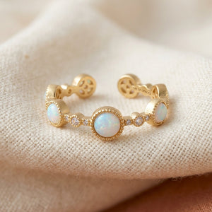 Adjustable White Opal Ring in Gold