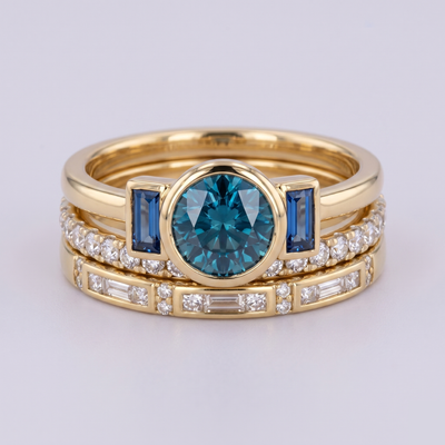 Vintage Elegant Blue Zirconia Ring Set