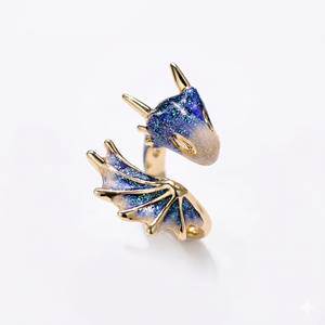 Adjustable Dragon Ring in Silver and Hand Painted Enamel