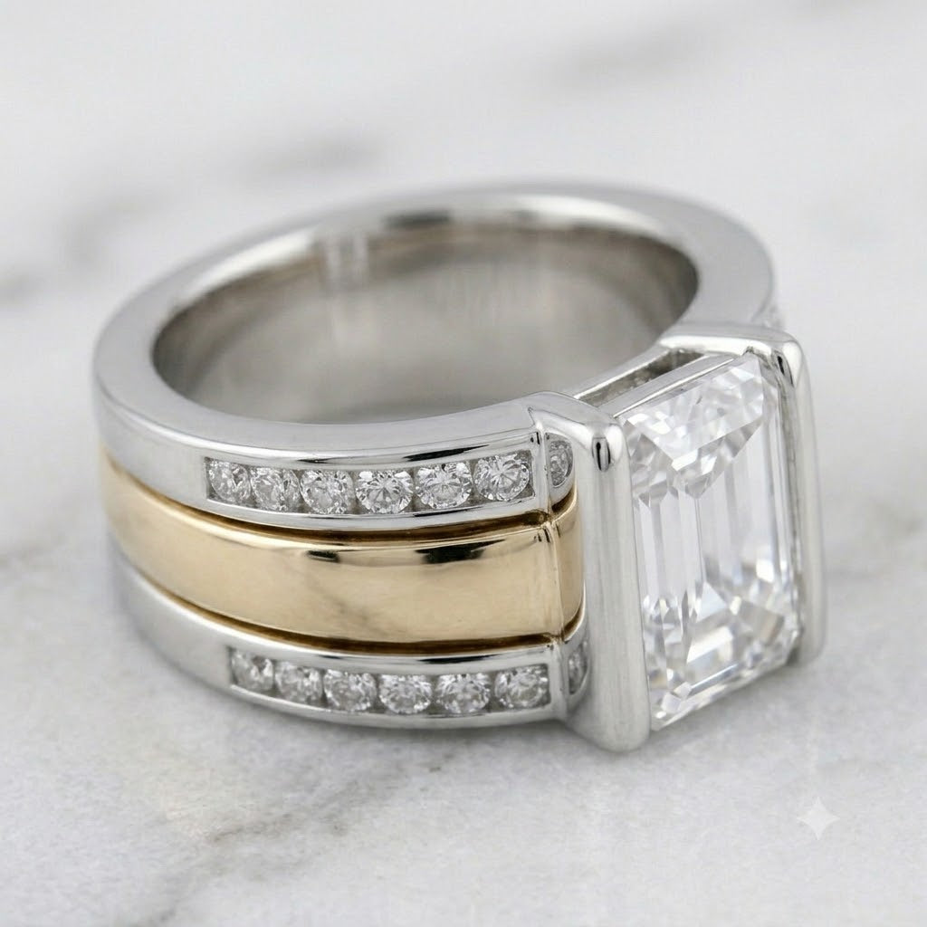 Vintage Two-Tone Inlaid Crystal Glass Ring