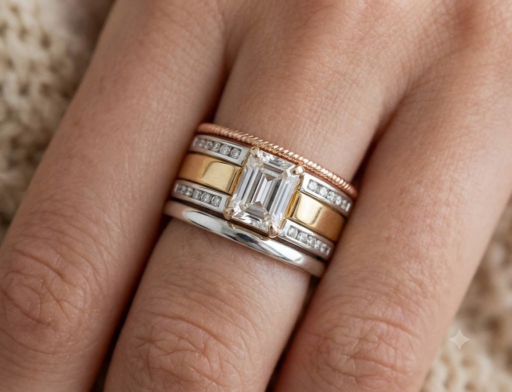 Vintage Two-Tone Inlaid Crystal Glass Ring