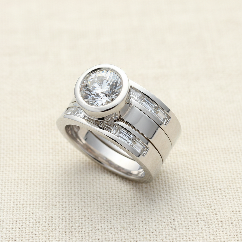 Vintage Layered Crystal Ring in Silver