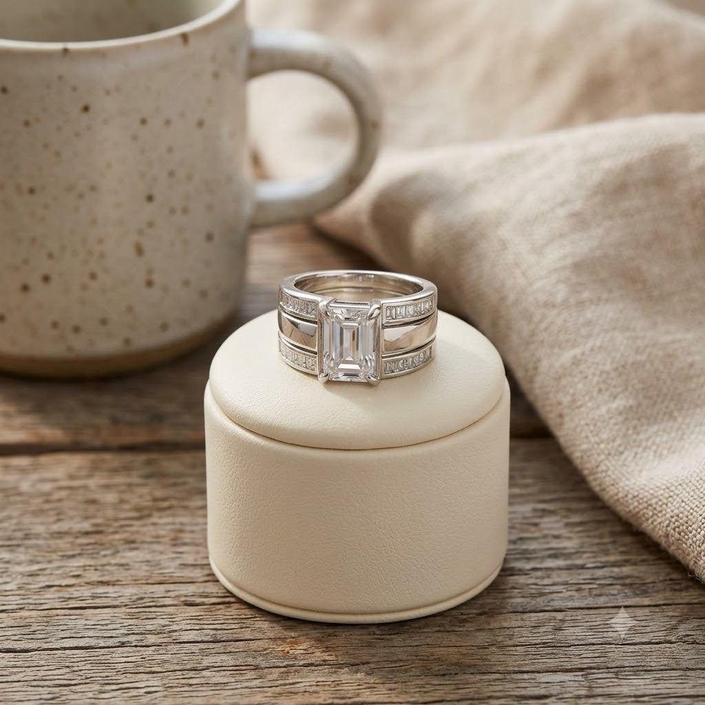 Vintage Two-Tone Inlaid Crystal Glass Ring