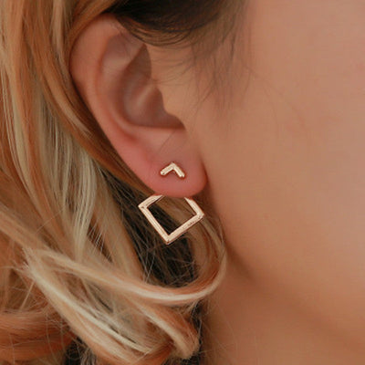 Gold Plated Triangles Stud Two Piece Earrings