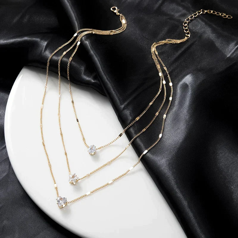 Triple Pendant Necklace in Gold