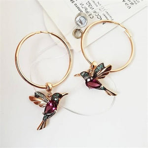 Flying Hummingbird Earrings with Zirconia Inlay