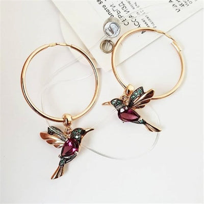 Flying Hummingbird Earrings with Zirconia Inlay