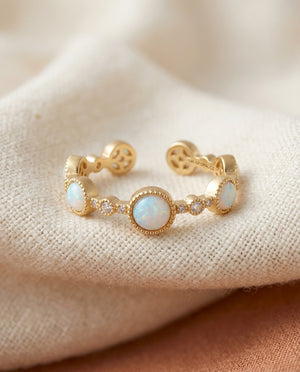 Adjustable White Opal Ring in Gold