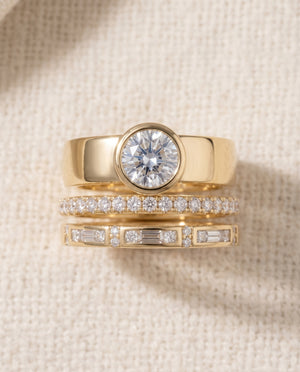 By Sophi Vintage Bright Ring Set 3-ring stack flat-lay on warm cream