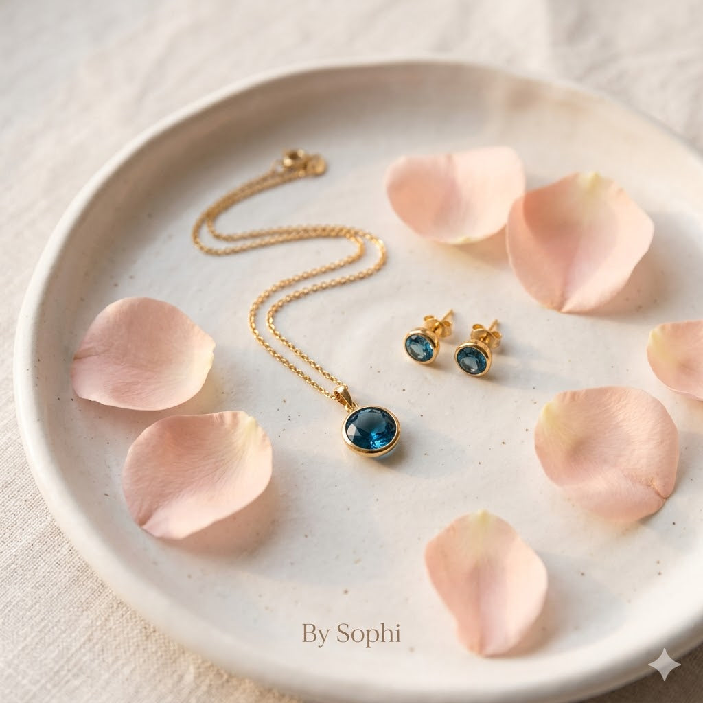 Blue Topaz Birthstone Pendant Necklace