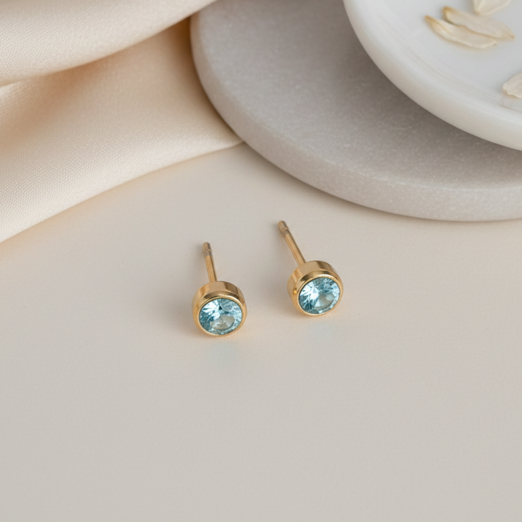 Aquamarine Birthstone Studs