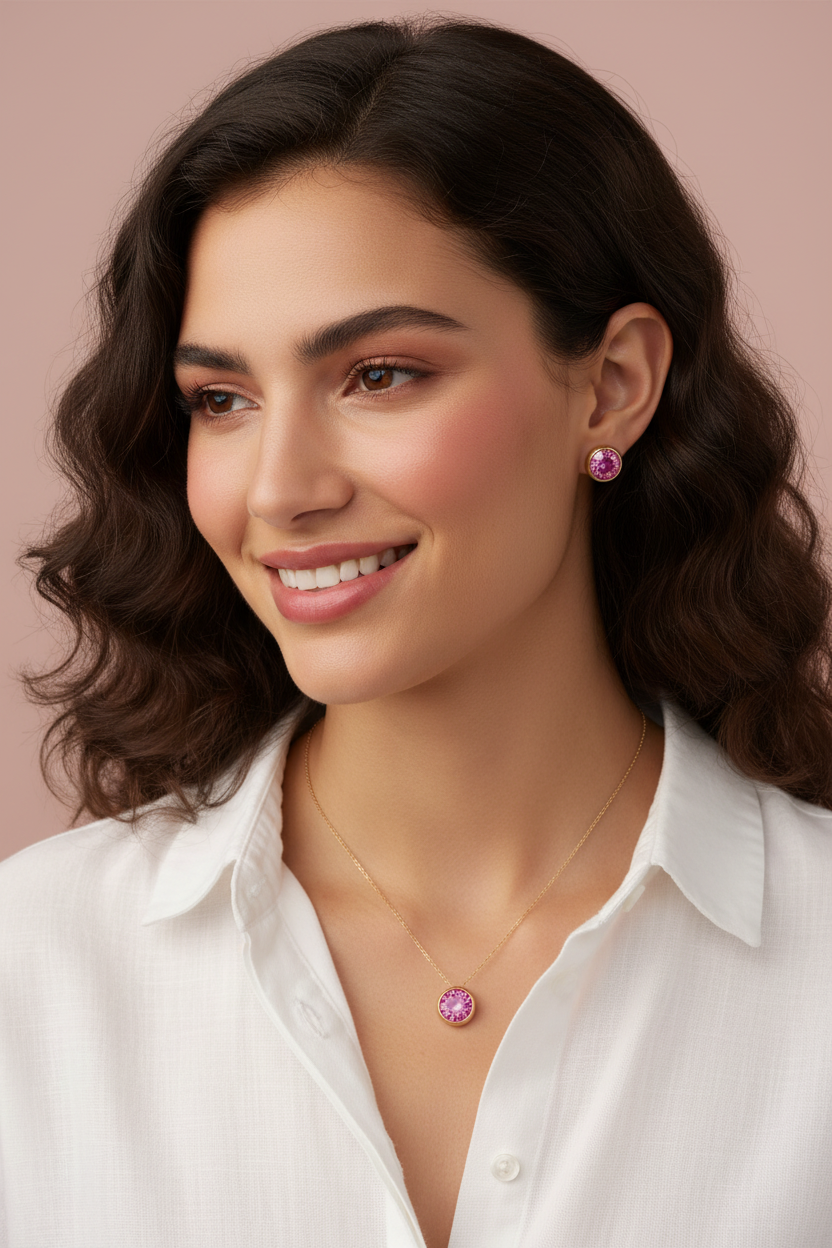 Pink Sapphire Birthstone Studs