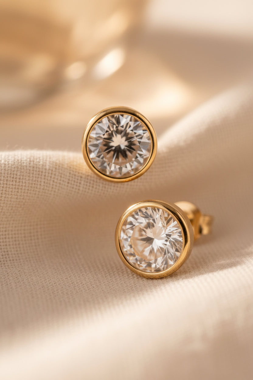 White Topaz Birthstone Studs detail, stone close-up