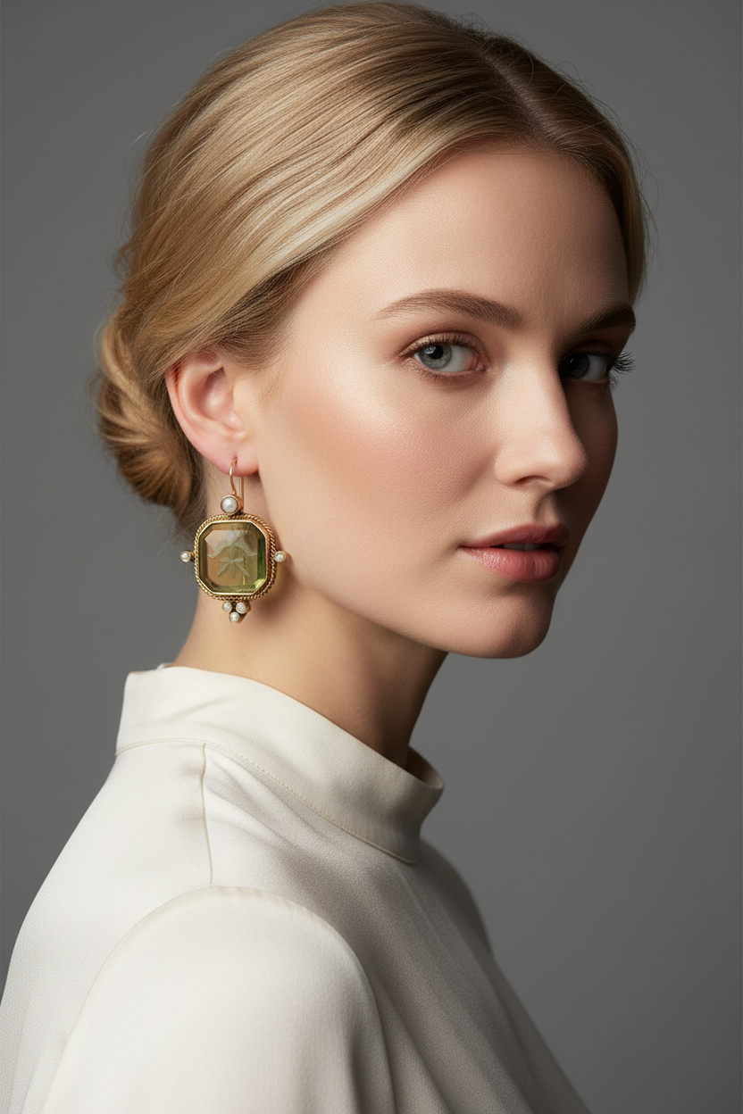 Vintage Green & Pearl Earrings