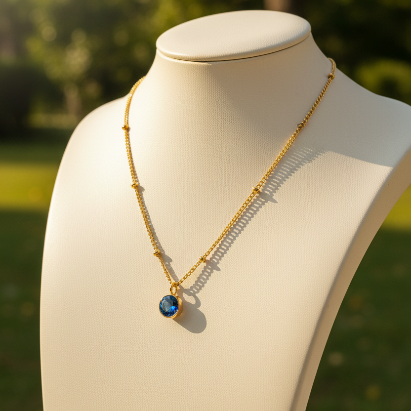 Blue Topaz Birthstone Pendant Necklace