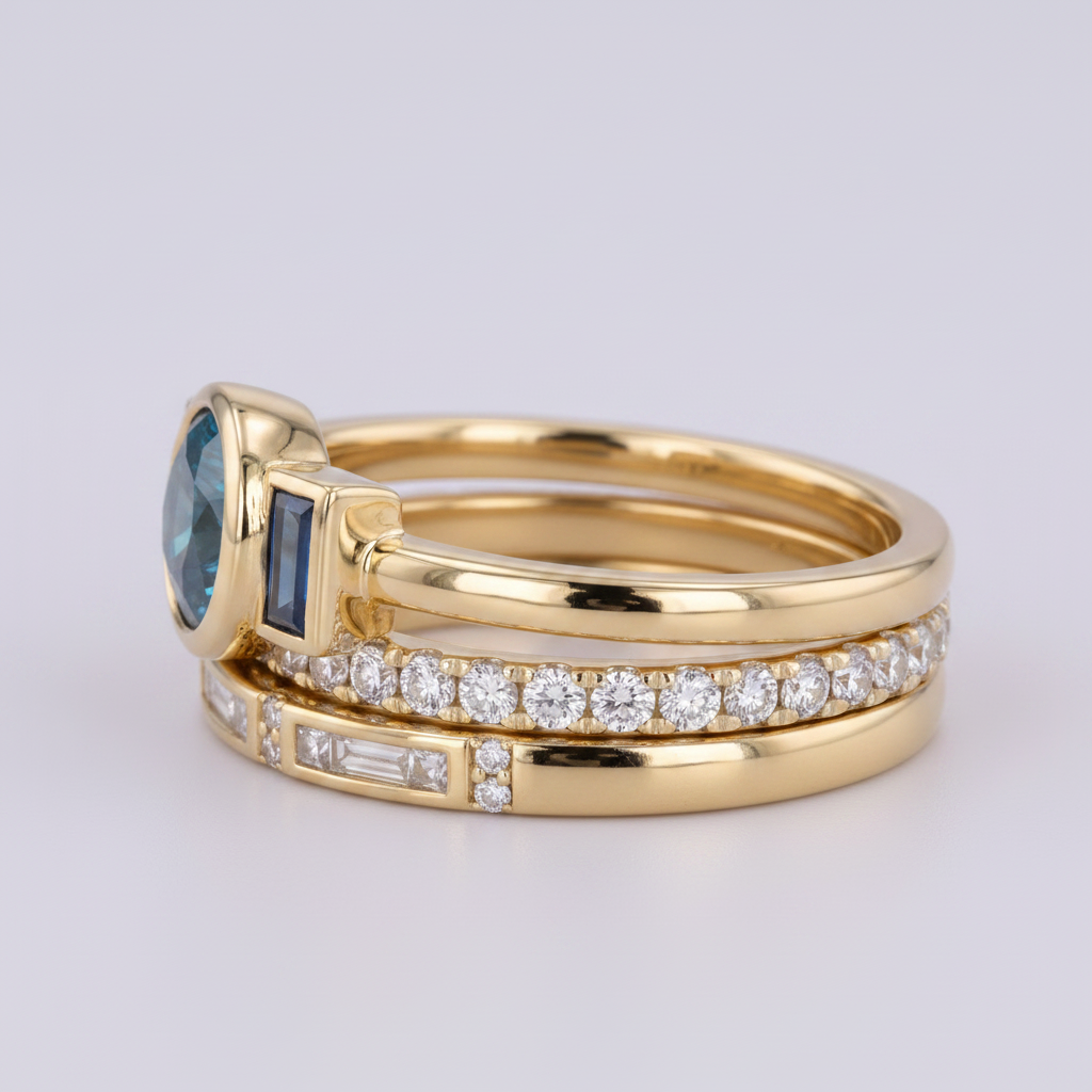 Vintage Elegant Blue Zirconia Ring Set