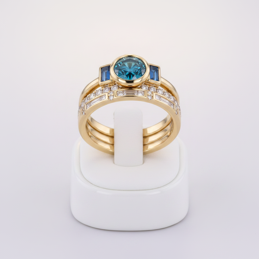Vintage Elegant Blue Zirconia Ring Set