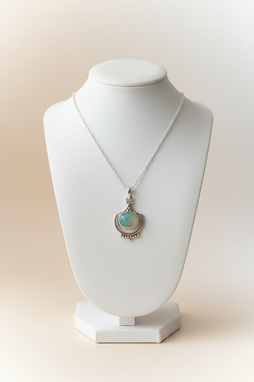Boho Opal Necklace in Silver