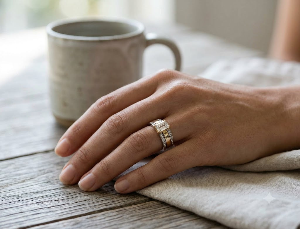 Vintage Two-Tone Inlaid Crystal Glass Ring