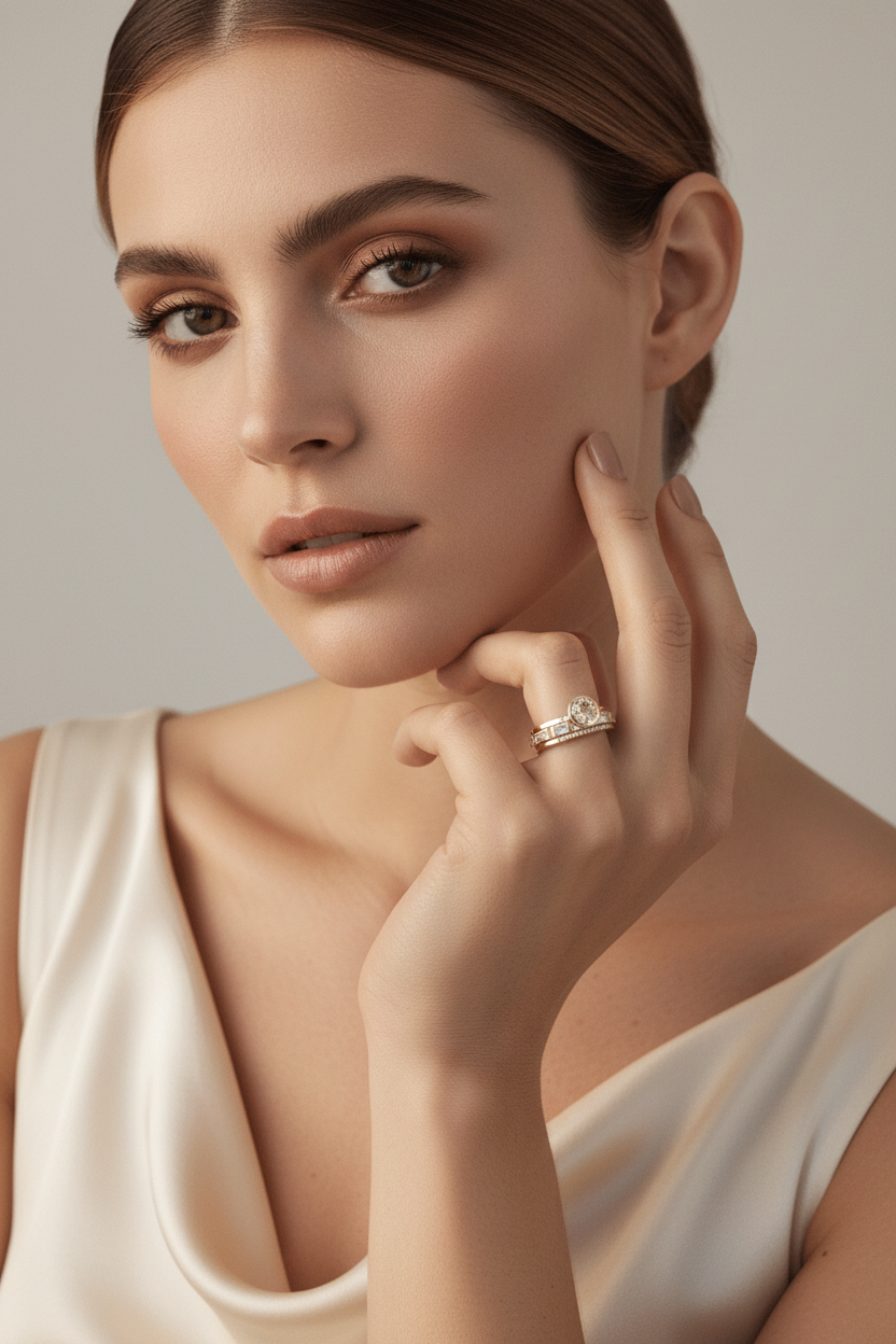 Elegant Inlaid Crystal Gold Ring