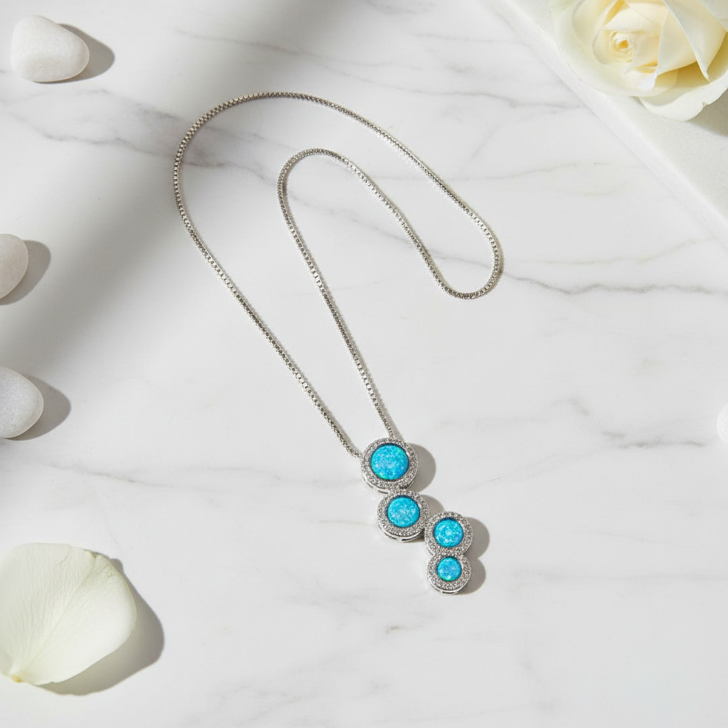 Zircon & Opal Silver Necklace – Luminous Elegance