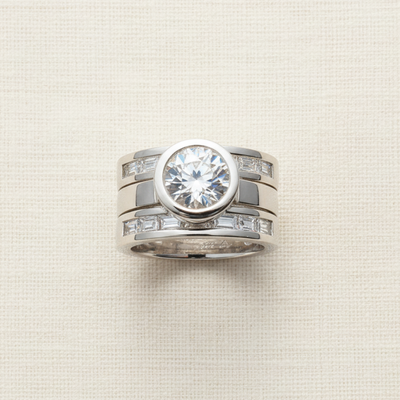Vintage Layered Crystal Ring in Silver