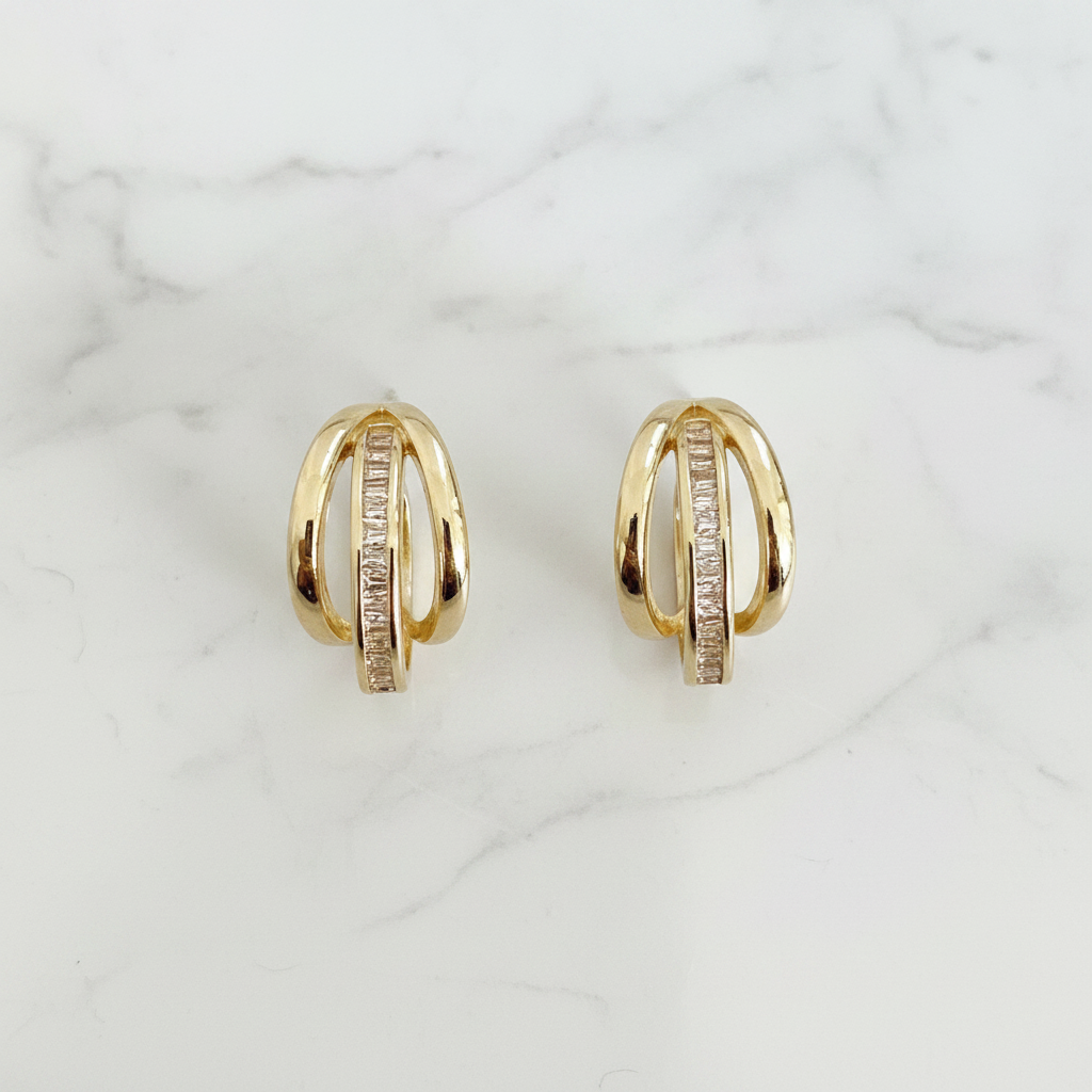 Three-Ring Drop Earrings in Gold