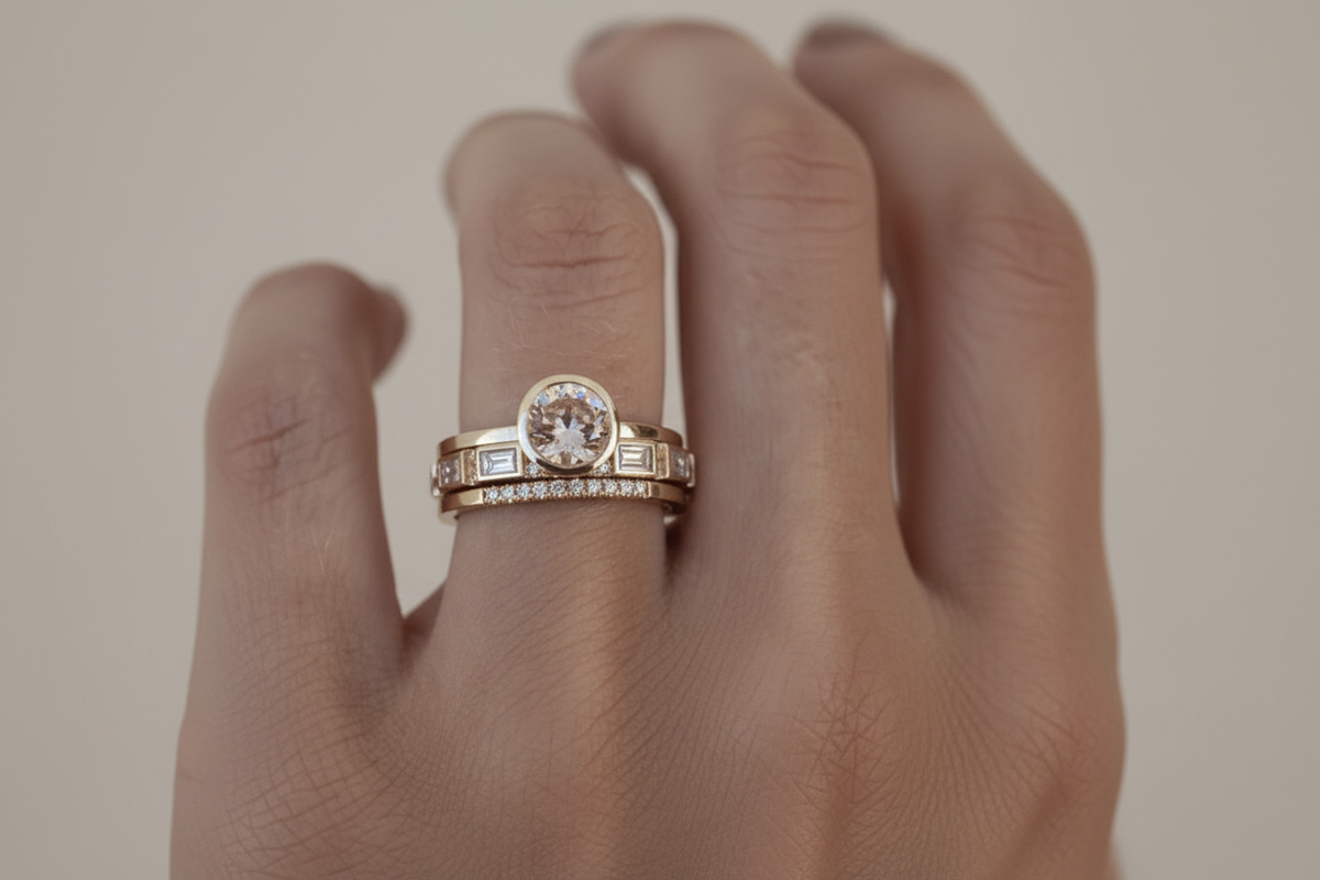 Elegant Inlaid Crystal Gold Ring