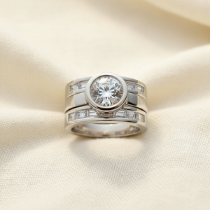 Vintage Layered Crystal Wide Ring in Silver| smaller baguette-