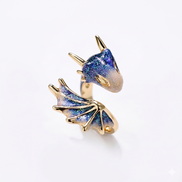 Adjustable Dragon Ring in Silver and Hand Painted Enamel