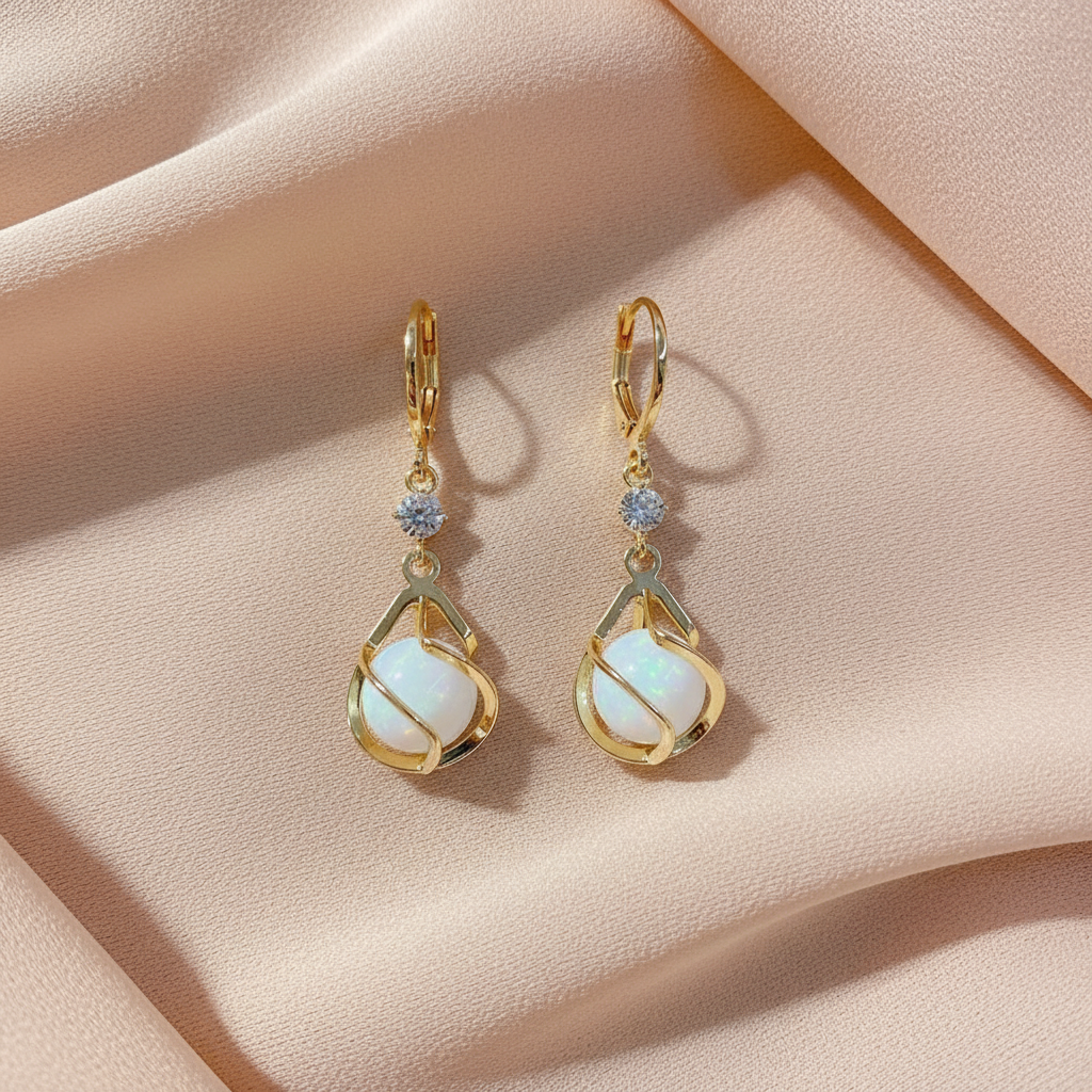 Golden Opal Dangle Earrings — Vintage-Inspired