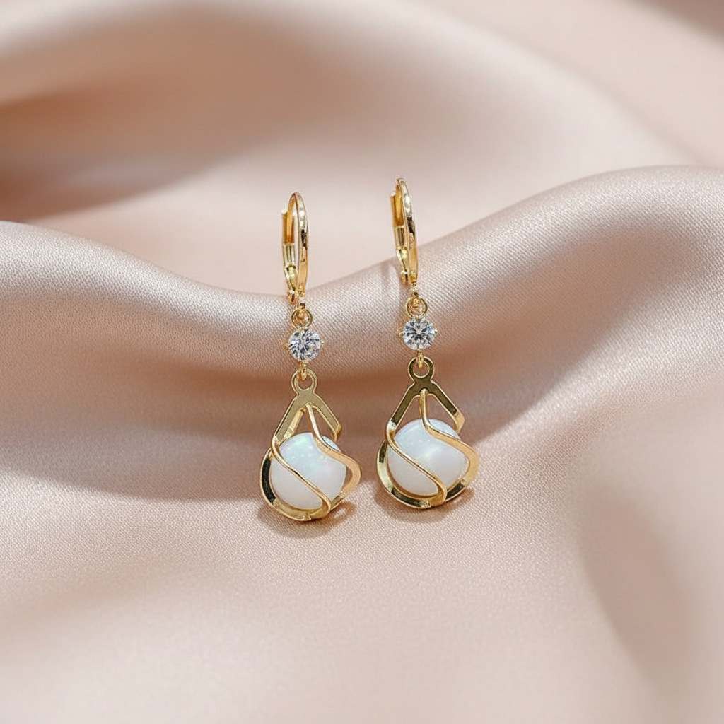 Golden Opal Dangle Earrings — Vintage-Inspired