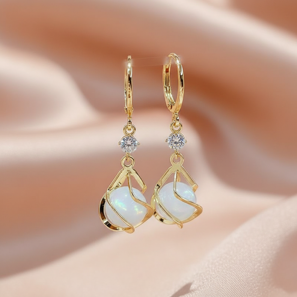 Golden Opal Dangle Earrings — Vintage-Inspired