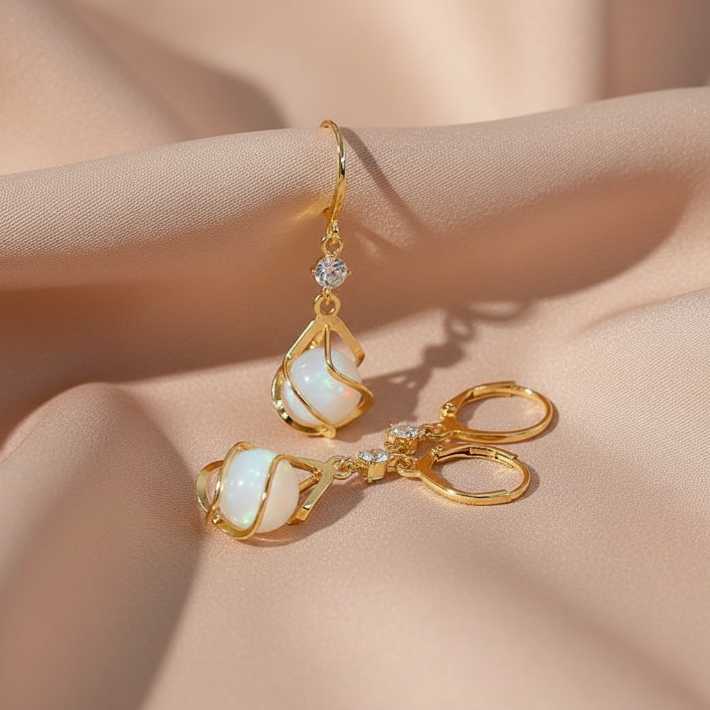 Golden Opal Dangle Earrings — Vintage-Inspired
