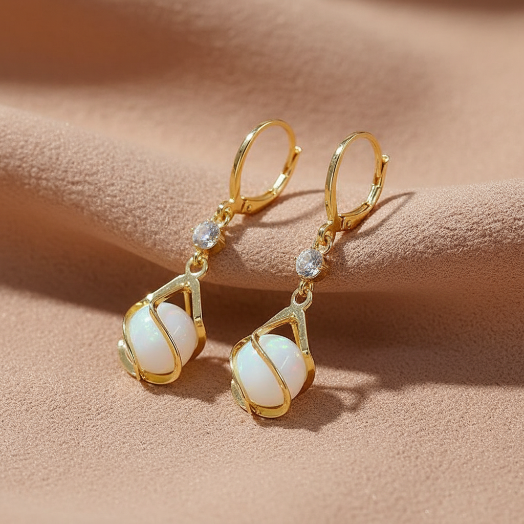 Golden Opal Dangle Earrings — Vintage-Inspired