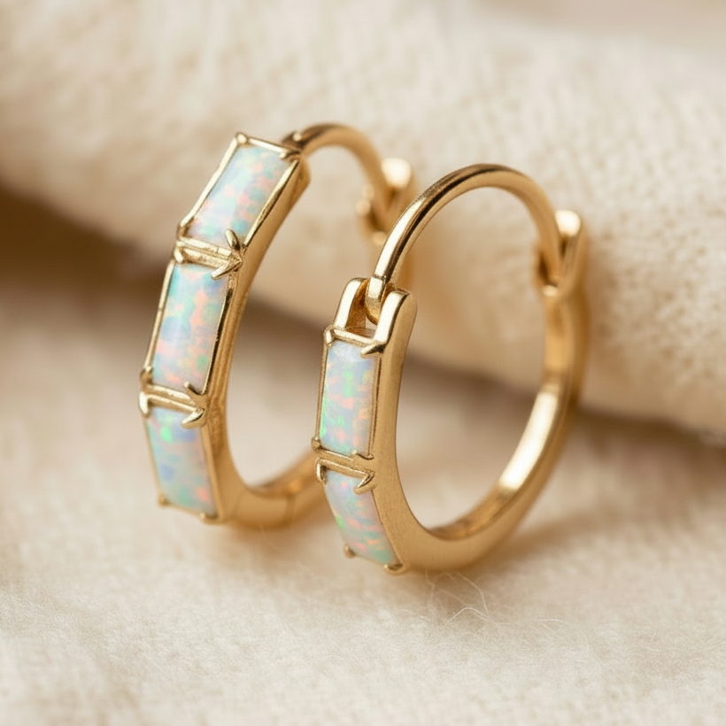 Vintage Opal Gold Hoop Earrings