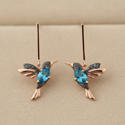 Hummingbird Enamel and Zirconia Earrings