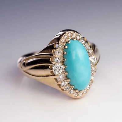 Blue opal vintage-style ring in gold-toned setting. By Sophi.