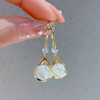 Golden Opal Dangle Earrings — Vintage-Inspired