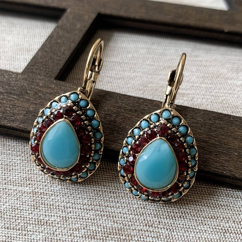 Blue Opal Mandala Drop Earrings — Antique Gold