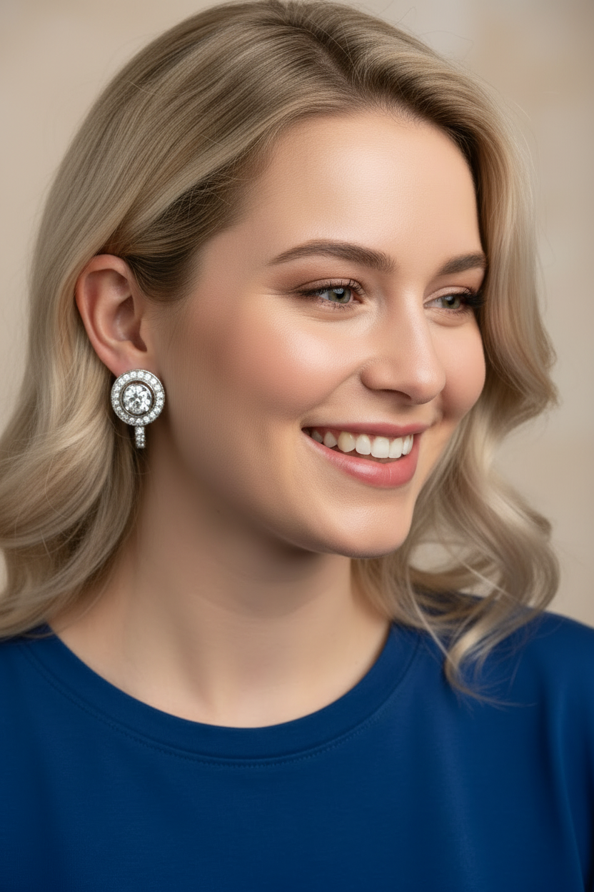 Three-quarter angle view — Vintage Silver Earrings with Zirconia
