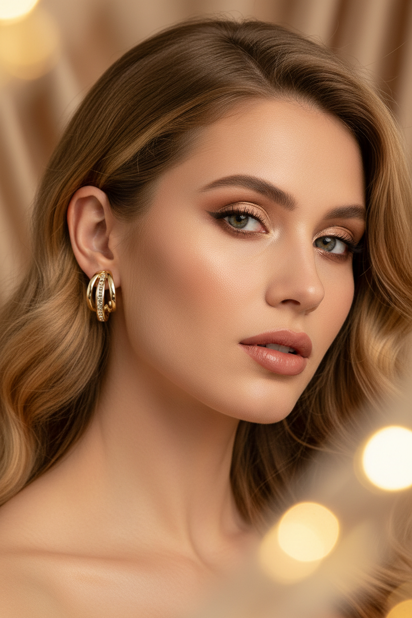 Elegant Gold-Plated Three-Ring Earrings - Editorial