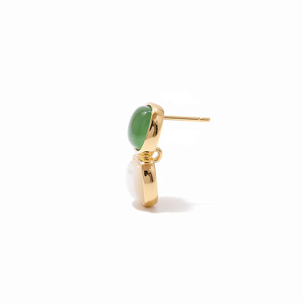 Elegant Earrings with White and Green Stones in Gold