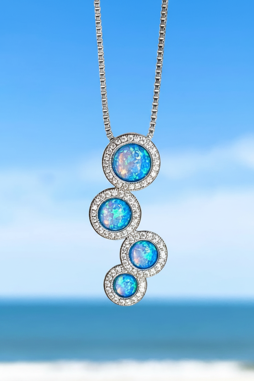 Zircon & Opal Silver Necklace – Luminous Elegance