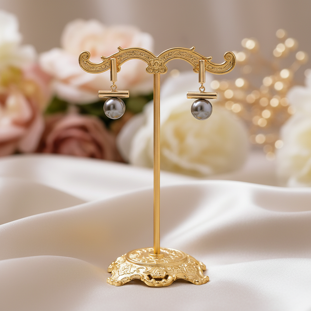 Elegant Dark Pearl Earrings in Gold