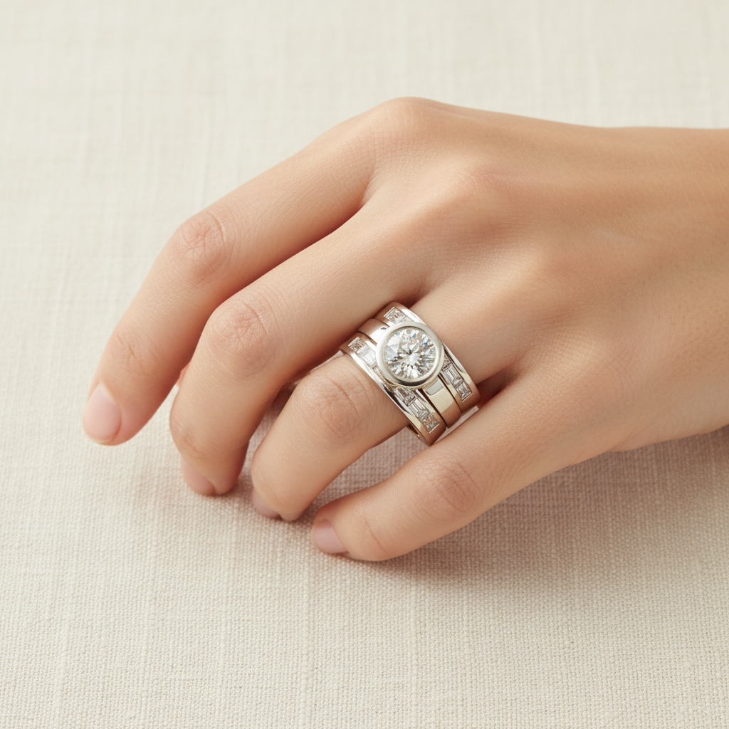 Vintage Layered Crystal Ring in Silver