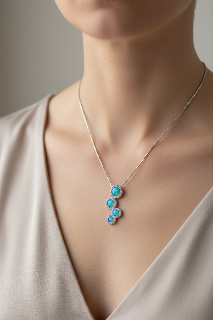 Zircon & Opal Silver Necklace – Luminous Elegance