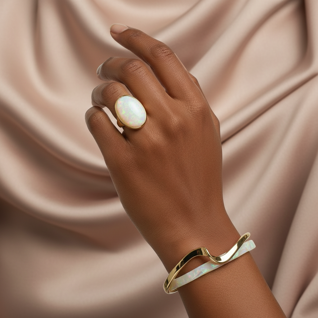 White Opal Elegant Golden Bracelet