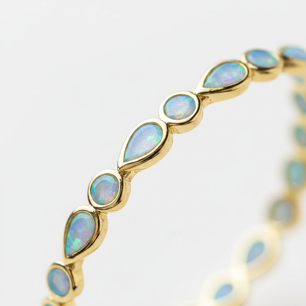 Vintage Blue Opal Golden Hoop Earrings